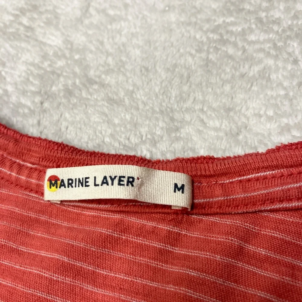 Marine Layer Shirt Henley Short Sleeve Striped Red Mens Medium